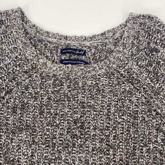AEO amazingly soft chunky knit oversized marled side slit crew sweater small gre - Picture 2 of 13